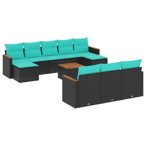 vidaXL 11 Piece Garden Sofa Set with Cushions Black Poly Rattan