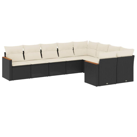 vidaXL Patio Sofa Set with Cushions 9 Piece, Outdoor Conversation Set, Sectional Sofa for Balcony Garden, Modern Style, Black Poly Rattan