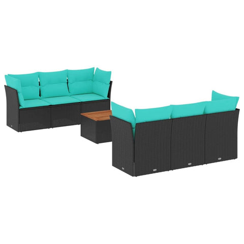 vidaXL Patio Sofa Set with Cushions 7 Piece, Outdoor Conversation Set, Patio Furniture Set for Balcony Garden, Modern Style, Black Poly Rattan