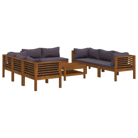 vidaXL Solid Acacia Wood Patio Lounge Set 9 Piece with Cushion Outdoor Garden Terrace Wooden Modular Sofa Seating Seat Sitting Chair Furniture