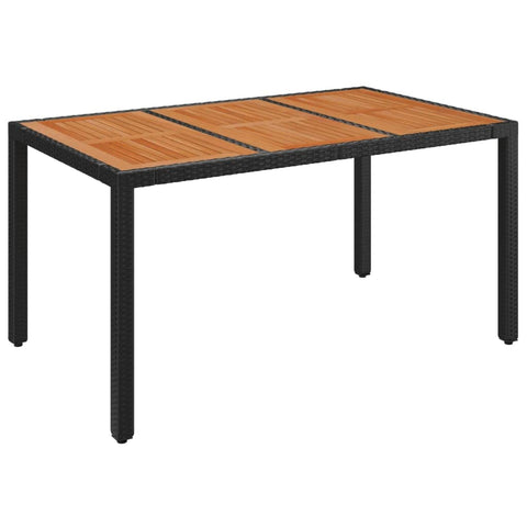 vidaXL Black Poly Rattan Patio Table with Acacia Wooden Top, Weather Outdoor Garden Furniture, Easy Assembly, Durable & Stable, Ideal for Patio, Garden & Outdoor Spaces, Size: 59.1"x35.4"x29.5"