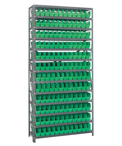 Quantum Storage Systems 1275-100GN Solid Heavy Duty 13 Shelves 144 Economy Green Bins 75" H x 36" W x 12" D