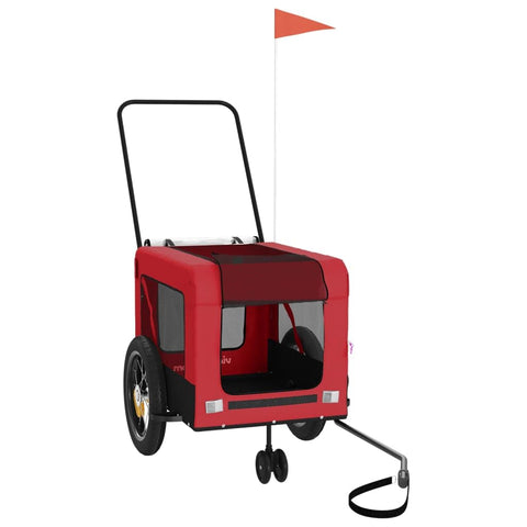 'vidaXL Red and Black Pet Bike Trailer - Portable Iron and Oxford Fabric Bicycle Cargo Trailer with PVC Cover and Load-Bearing Board