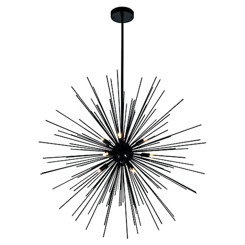 CWI Lighting Savannah 9 Light Starburst Chandelier – 30” Diameter, Black Finish – Modern Ceiling Light for Dining Room, Living Room, Bedroom