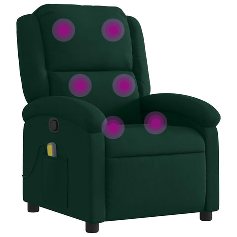 vidaXL Velvet Massage Recliner Lounge Chair - Dark Green, Manual Recline, USB-Powered Vibration, Thick Padding, Sturdy Frame
