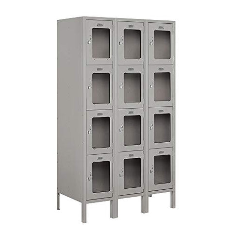 Salsbury Industries S-64358GY-A 12" Four Tier, 3 Wide x 5 Feet High x 18 Inches Deep, Assembled See-Through Metal Locker, Gray
