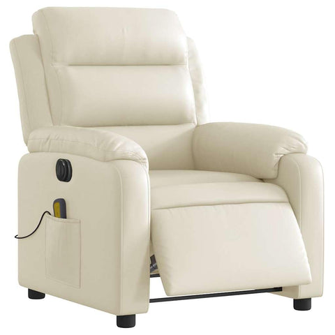 vidaXL Cream Faux Leather Electric Massage Recliner Chair - Vibrating 6-Point Massage, Automated Reclining, Padded Armchair for Living Room/Lounge