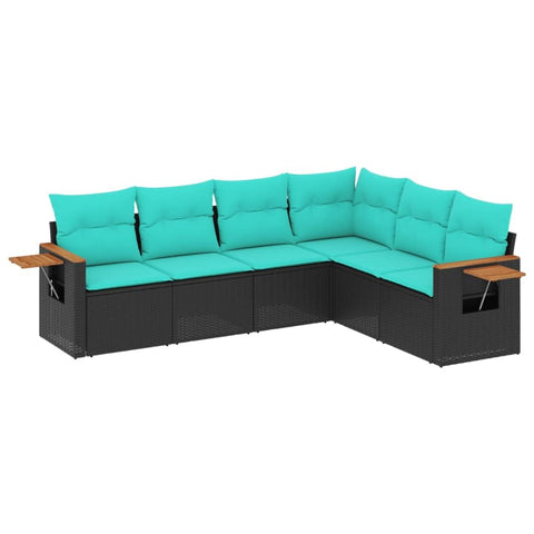 vidaXL Patio Sofa Set with Cushions 6 Piece, Outdoor Conversation Set, Sectional Sofa for Balcony Garden, Modern Style, Black Poly Rattan