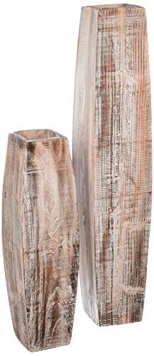 SET OF TWO WHITE WASHED TALL OBLONG WOODEN VASES
