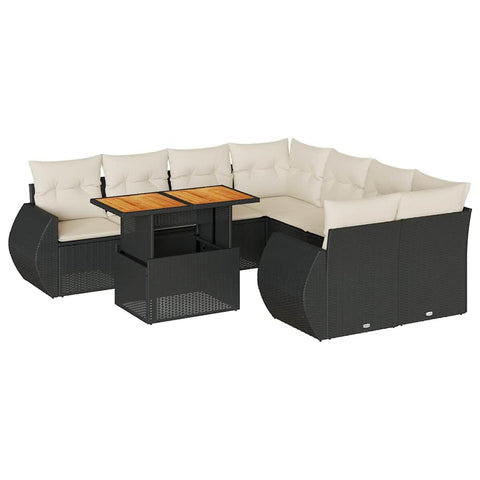 vidaXL 9 Piece Patio Sofa Set with Cushions Black Poly Rattan, Garden Sofa Set, Garden Lounge Set, Poly Rattan Sofa Set, Outdoor Sofa Set