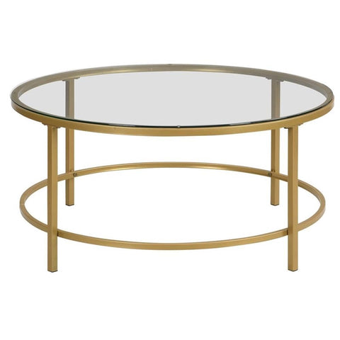 Verazano Glass Top 36 in Round Coffee Table - Gold