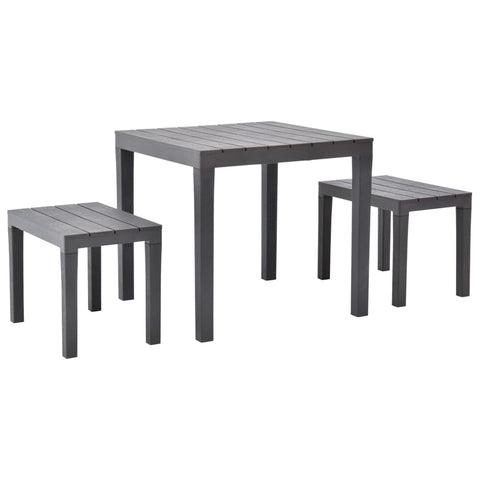 vidaXL 3 Piece Patio Furniture Set â€“ Brown Plastic Table and Benches for Garden, Deck, and Outdoor Use â€“ No Assembly Required