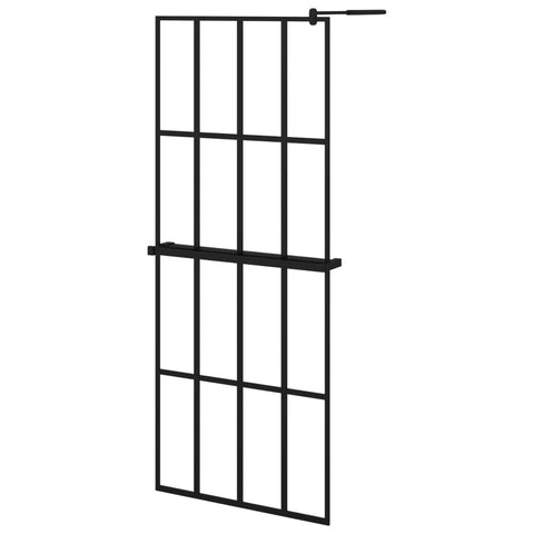 ""vidaXL Walk-in Shower Wall with Shelf - Black Frosted ESG Glass & Aluminum, Adjustable Profile - Ideal for Modern Bathrooms"", 3185445
