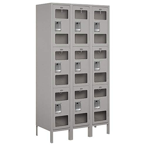 Salsbury Industries S-53368GY-A 15" Triple Tier, 3 Wide x 6 Feet High x 18 Inches Deep, Assembled See-Through Metal Locker, Gray