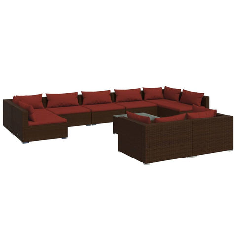 vidaXL Patio Lounge Set 9 Piece, Patio Furniture Set for Outdoor Garden, Sectional Sofa with Cushions, Corner Sofa, Brown Poly Rattan