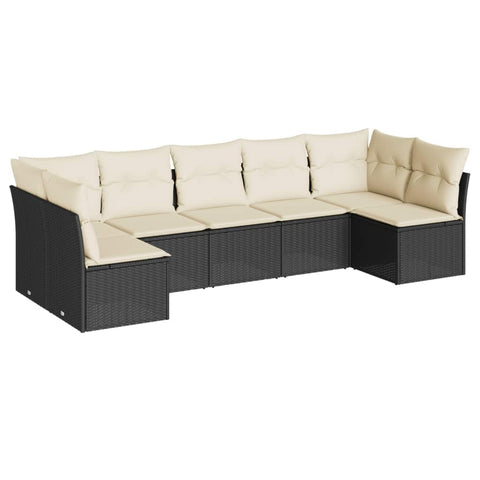 vidaXL Patio Sofa Set with Cushions 7 Piece, Outdoor Conversation Set, Sectional Sofa for Balcony Garden, Modern Style, Black Poly Rattan