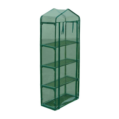 vidaXL Compact Greenhouse with Powder Coated Steel Frame, UV & Frost Safe, Equipped with 4 Shelves and a Zip-Up Door | Green Color