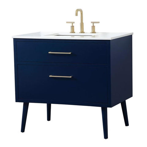 Elegant Decor Boise 36" Solid Wood and MDF Bathroom Vanity in Blue