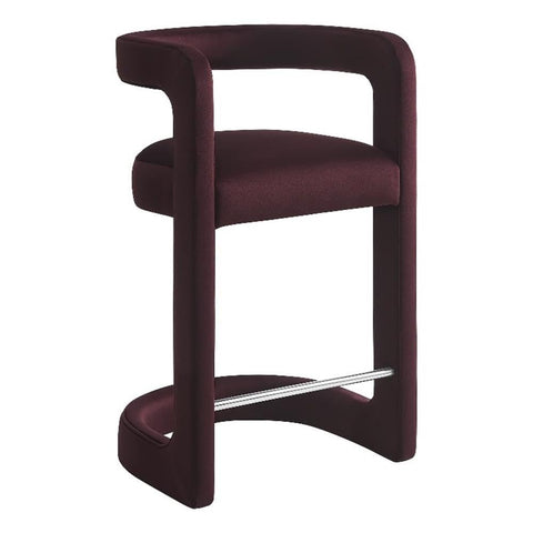 Modway Winslow Performance Velvet Counter Stool with Stainless Steel Footrest in Mulberry
