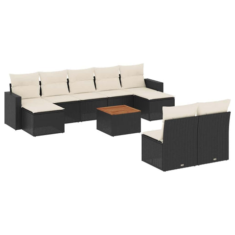 vidaXL Patio Sofa Set with Cushions 10 Piece, Outdoor Conversation Set with Storage, Patio Furniture Set, Modern Style, Black Poly Rattan