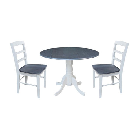 IC INTERNATIONAL CONCEPTS 42 in. Wood Dining Table with 2 Madrid Ladderback Chairs in White/Heather Gray