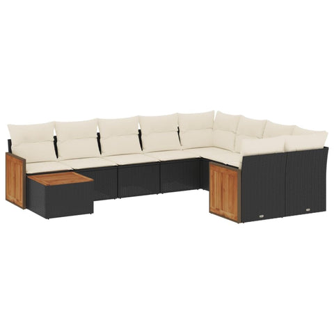 vidaXL Patio Sofa Set with Cushions 10 Piece, Outdoor Conversation Set, Sectional Sofa for Balcony Garden, Modern Style, Black Poly Rattan