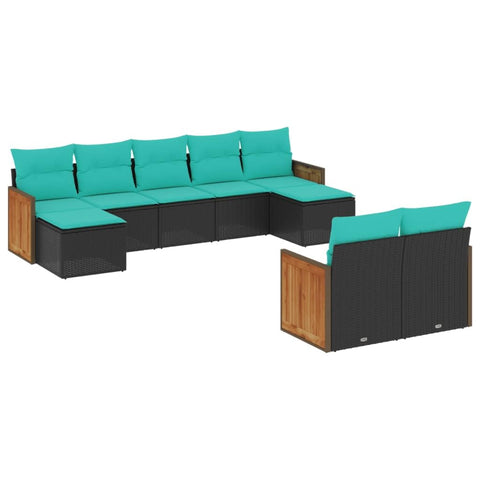 vidaXL Patio Sofa Set with Cushions 9 Piece, Outdoor Conversation Set with Storage, Patio Furniture Set, Modern Style, Black Poly Rattan