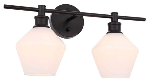 Living District Gene Industrial Mid-Century Modern 2 Light Entryway and Bathroom Wall Sconce in Black and Frosted White Glass