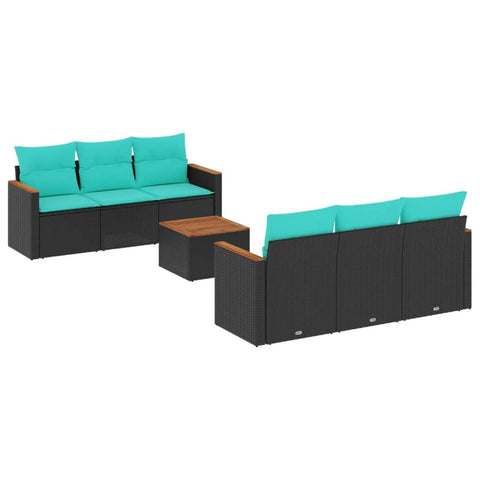 vidaXL 7 Piece Garden Sofa Set with Cushions Black Poly Rattan