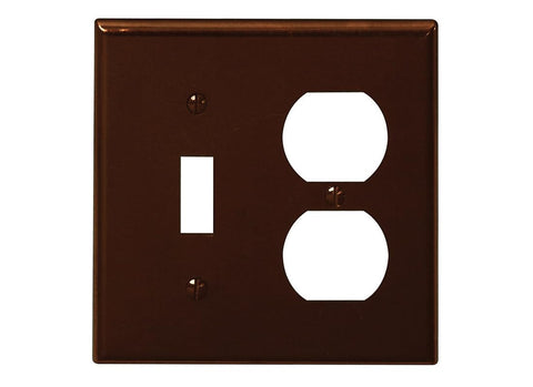 Leviton 2-Gang 1-Toggle 1-Duplex Device Combination Wallplate, Standard Size, Thermoset, Device Mount, 85005, Brown