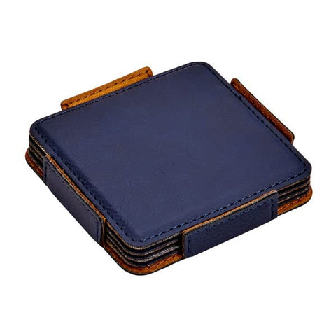 Creative Gifts Classy Navy Blue 3.75 x 3.75 Leatherette Coasters with Holder; Set of 4
