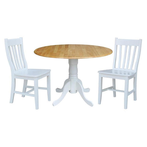 IC INTERNATIONAL CONCEPTS 42 in. Dual Drop Leaf Table with 2 Slat Back Dining Chairs - 3 Piece Dining Set