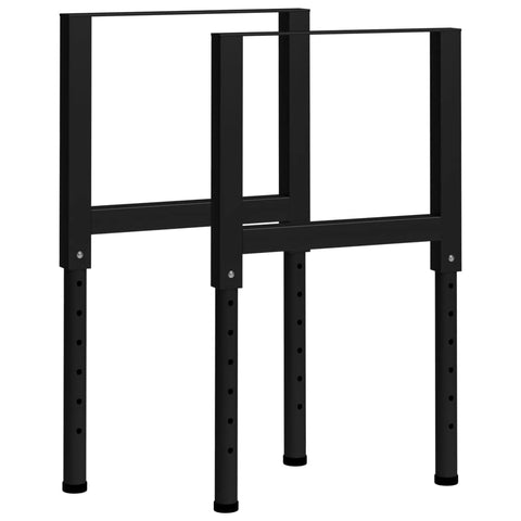 vidaXL Adjustable Metal Workbench Frames, 2-Piece Set, Durable Powder-Coated Material, Height Adjustable, Black