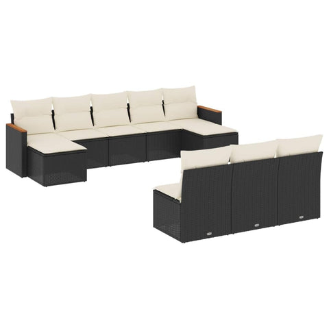 vidaXL Patio Sofa Set with Cushions 10 Piece, Outdoor Conversation Set, Sectional Sofa for Balcony Garden, Modern Style, Black Poly Rattan