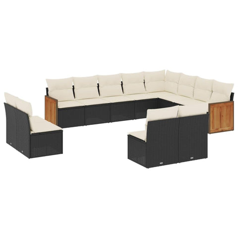 vidaXL Patio Sofa Set with Cushions 12 Piece, Outdoor Conversation Set, Sectional Sofa for Balcony Garden, Modern Style, Black Poly Rattan