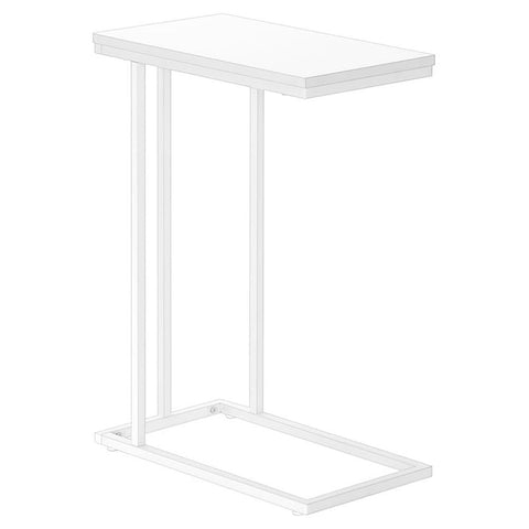 Monarch Specialties I 3468 Accent Table, C-Shaped, End, Side, Snack, Living Room, Bedroom, Metal, Laminate, White, Contemporary, Modern