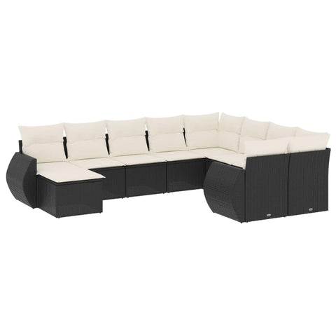 vidaXL Patio Sofa Set with Cushions 10 Piece, Outdoor Conversation Set, Sectional Sofa for Balcony Garden, Patio Furniture, Black Poly Rattan