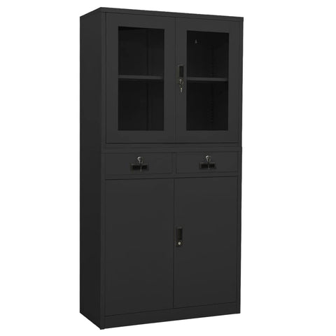 Furniking Office Cabinet Anthracite 35.4"x15.7"x70.9" Steel and Tempered Glass-F6424