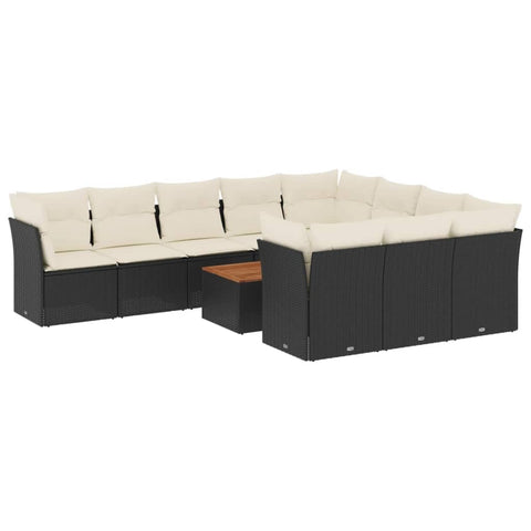 vidaXL Patio Sofa Set with Cushions 11 Piece, Outdoor Conversation Set with Storage, Patio Furniture Set, Modern Style, Black Poly Rattan