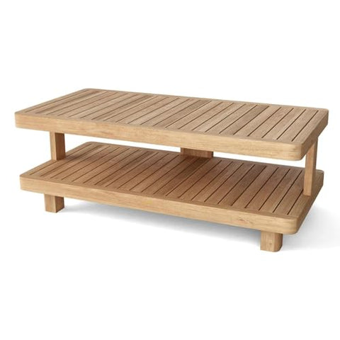 Oakestry Granada Outdoor Coffee Table Solid Teak Wood Patio Table with Slatted Top Rectangular Weather-Resistant Table for Garden, Deck, or Lounge Seating Natural Finish