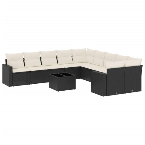 vidaXL Patio Sofa Set with Cushions 11 Piece, Sectional Sofa with Glass Table, Outdoor Conversation Set, Patio Furniture, Black Poly Rattan