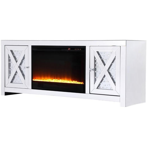 Elegant Decor Modern 2 Door 59" Clear Mirrored Crystal Fireplace TV Stand