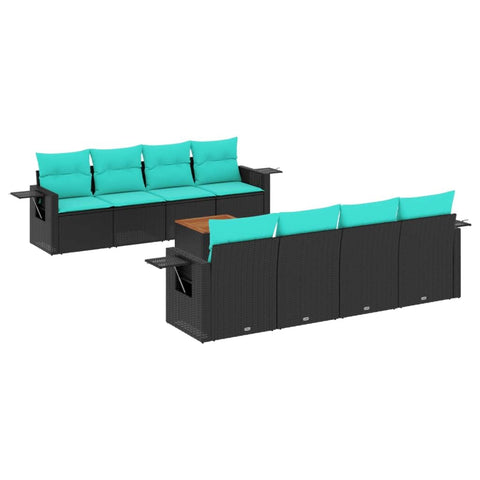 vidaXL Patio Sofa Set with Cushions 9 Piece, Outdoor Conversation Set, Sectional Sofa for Balcony Garden, Modern Style, Black Poly Rattan