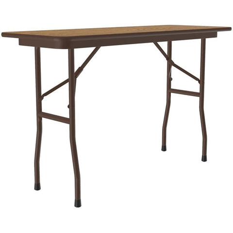 Correll 18"x48" Commercial Duty Small Folding Table, Medium Oak Melamine Top, 5/8" Thick Core, Made in USA, Portable, Strong Steel Apron (CF1848M-06)