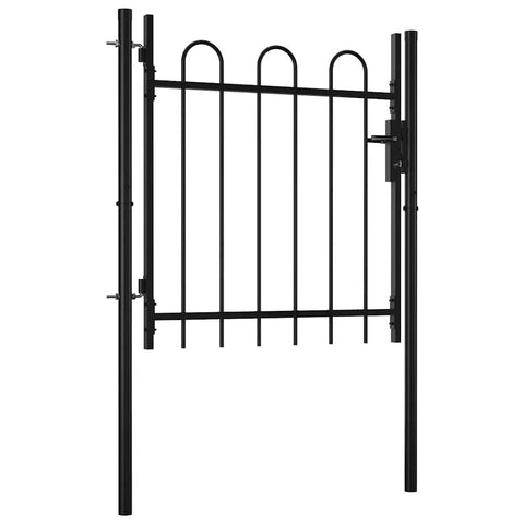 vidaXL Black Single Door Fence Gate with Hoop Top and Horizontal Brace - Heavy-Duty Steel Garden Barrier with Powder-Coated Finish - Includes Bolt Hinge and Three Keys for Easy Installation