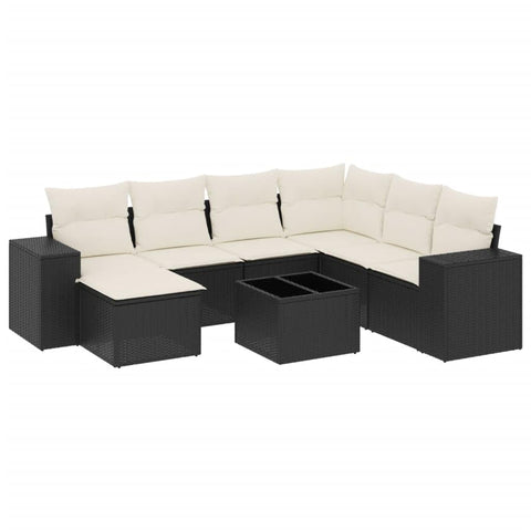vidaXL Patio Sofa Set with Cushions 8 Piece, Outdoor Conversation Set, Sectional Sofa for Balcony Garden, Modern Style, Black Poly Rattan