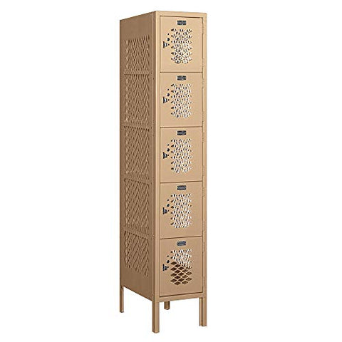 Salsbury Industries 75158TN-A 12" Five Tier Box Style Vented, 1 Wide x 5 Feet High x 18 Inches Deep, Assembled Metal Locker, Tan