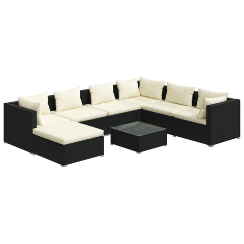 vidaXL Patio Lounge Set 8 Piece with Cushions Garden Outdoor Lawn Yard Terrace Balcony Backyard Sofa Seat Seating Furniture Poly Rattan Black