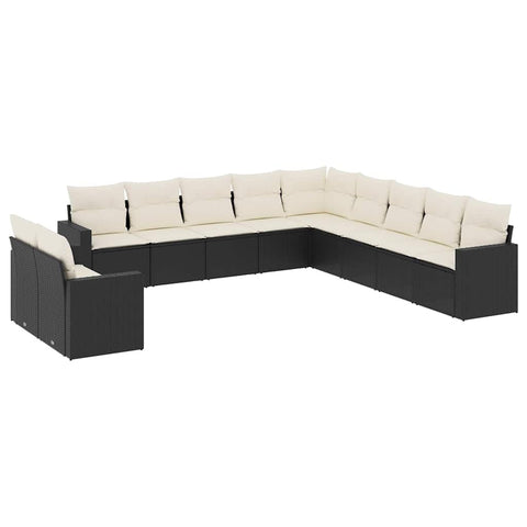 vidaXL Patio Sofa Set with Cushions 11 Piece, Outdoor Conversation Set, Sectional Sofa for Balcony Garden, Patio Furniture, Black Poly Rattan