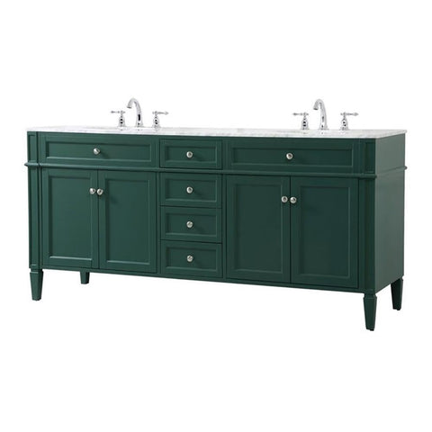 Elegant Decor Park Avenue 72" Metal MDF Marble Double Bathroom Vanity in Green